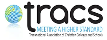 TRACS (Transnational Association of Christian Colleges and Schools) logo with the tagline 'Meeting A Higher Standard'