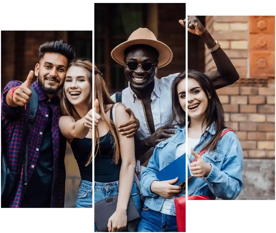 Happy students giving a thumbs up.